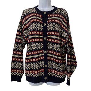 USA Pendleton 100% Wool Navy/Red/White Button-Up Cardigan Sweater Women SZ L VTG